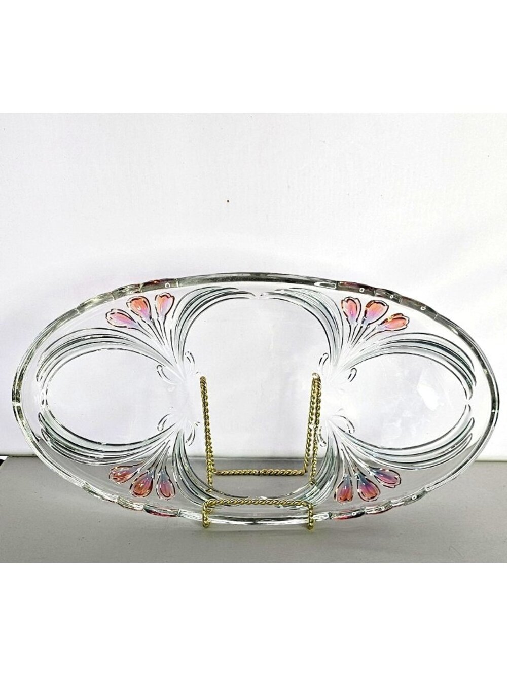 Mikasa French Bouquet Oval Serving Platter 15" Vintage Crystal Floral Accents